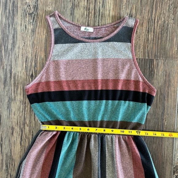 Egy California Sleeveless Maxi Dress Size XL Pink Teal Gray Multi Heather Stripe - Picture 5 of 8